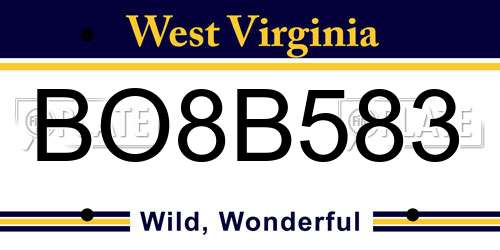 BO8B583 West Virginia License Plate