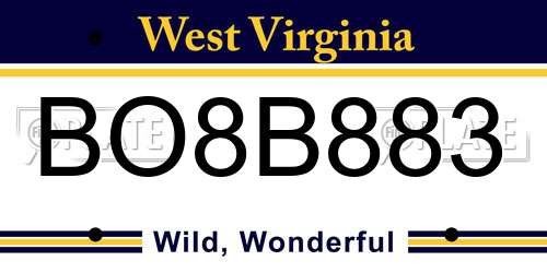 BO8B883 West Virginia License Plate