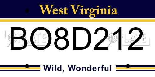 BO8D212 West Virginia License Plate