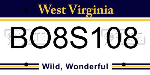 BO8S108 West Virginia License Plate