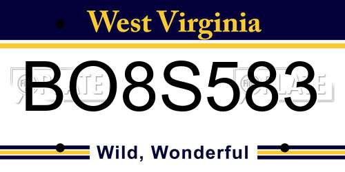 BO8S583 West Virginia License Plate