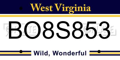 BO8S853 West Virginia License Plate