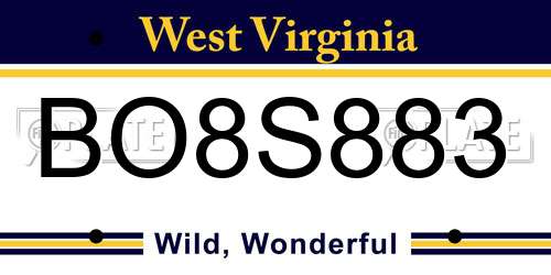 BO8S883 West Virginia License Plate