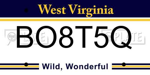 BO8T5Q West Virginia License Plate