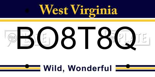 BO8T8Q West Virginia License Plate