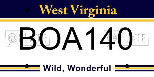 BOA140 West Virginia License Plate