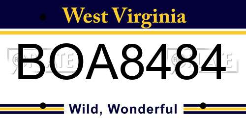 BOA8484 West Virginia License Plate