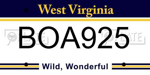 BOA925 West Virginia License Plate