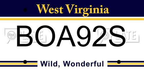 BOA92S West Virginia License Plate