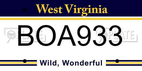 BOA933 West Virginia License Plate