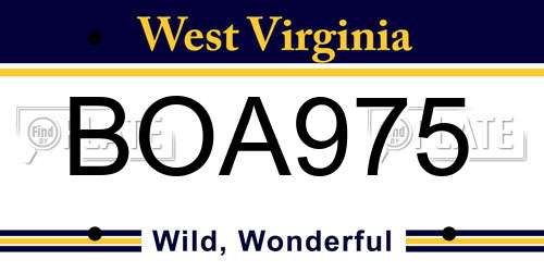 BOA975 West Virginia License Plate