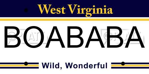 BOABABA West Virginia License Plate