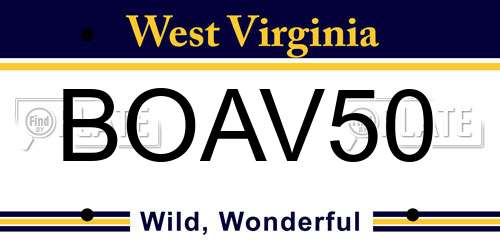 BOAV50 West Virginia License Plate