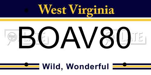 BOAV80 West Virginia License Plate