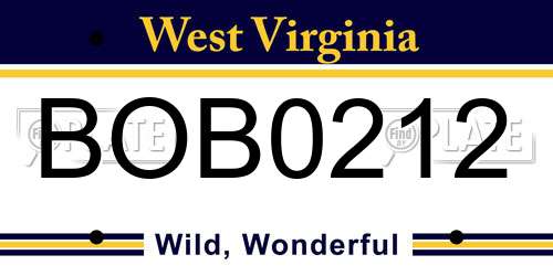 BOB0212 West Virginia License Plate