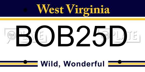 BOB25D West Virginia License Plate