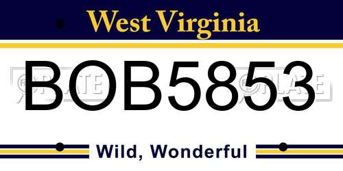 BOB5853 West Virginia License Plate