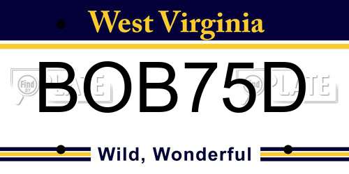 BOB75D West Virginia License Plate