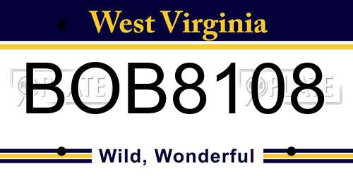 BOB8108 West Virginia License Plate
