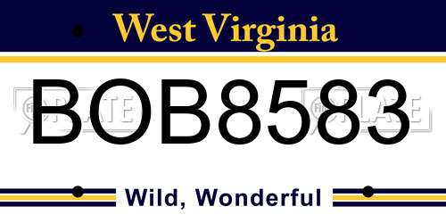 BOB8583 West Virginia License Plate