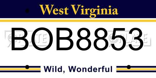 BOB8853 West Virginia License Plate