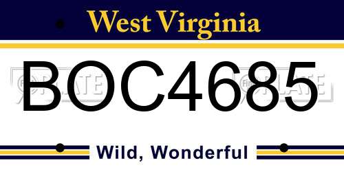BOC4685 West Virginia License Plate