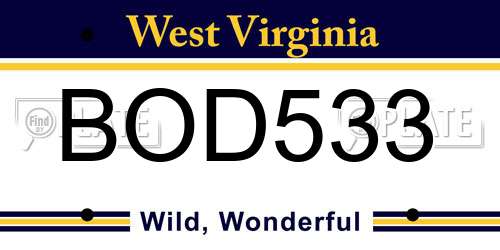 BOD533 West Virginia License Plate