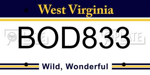 BOD833 West Virginia License Plate