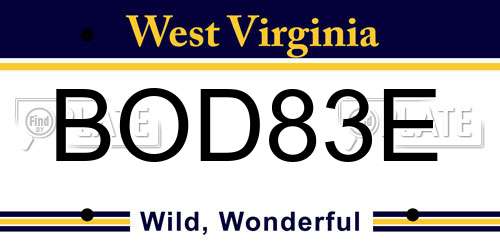 BOD83E West Virginia License Plate