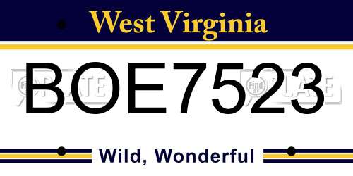 BOE7523 West Virginia License Plate