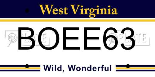 BOEE63 West Virginia License Plate