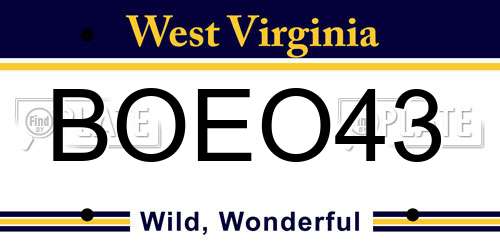 BOEO43 West Virginia License Plate