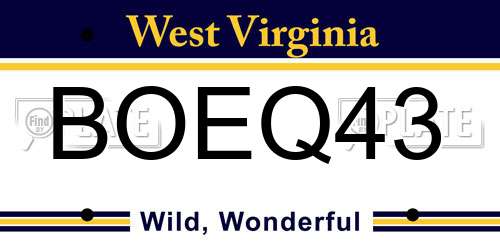 BOEQ43 West Virginia License Plate