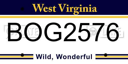 BOG2576 West Virginia License Plate