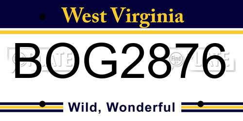 BOG2876 West Virginia License Plate