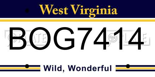 BOG7414 West Virginia License Plate