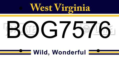 BOG7576 West Virginia License Plate