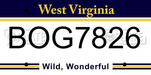 BOG7826 West Virginia License Plate