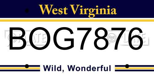 BOG7876 West Virginia License Plate