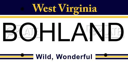 BOHLAND West Virginia License Plate