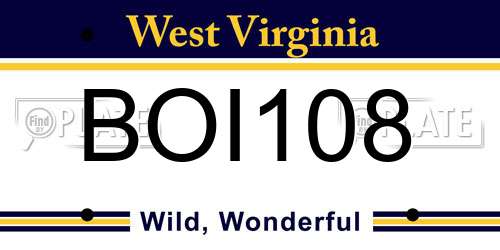 BOI108 West Virginia License Plate