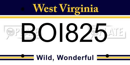 BOI825 West Virginia License Plate