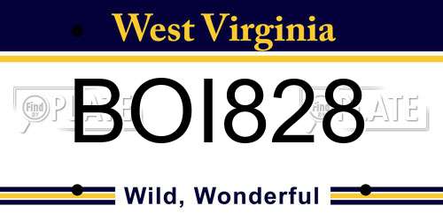 BOI828 West Virginia License Plate