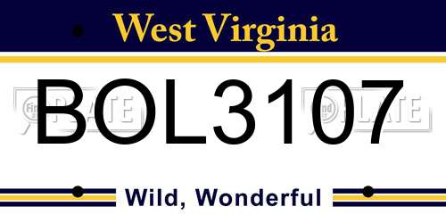 BOL3107 West Virginia License Plate