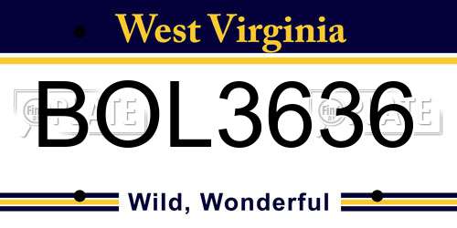 BOL3636 West Virginia License Plate