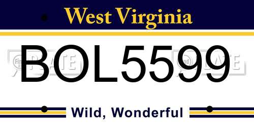 BOL5599 West Virginia License Plate