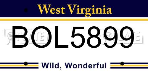 BOL5899 West Virginia License Plate