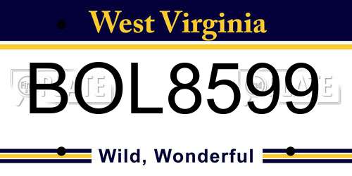 BOL8599 West Virginia License Plate