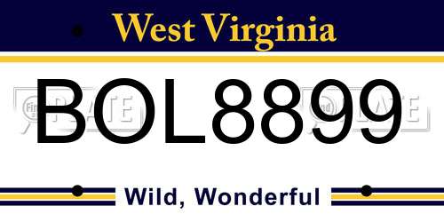 BOL8899 West Virginia License Plate