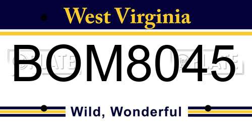 BOM8045 West Virginia License Plate